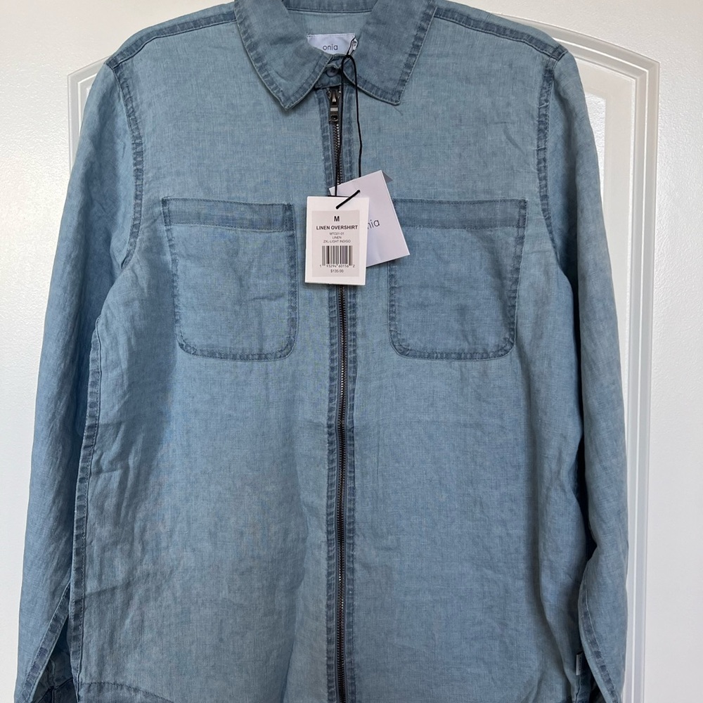 Onia Men’s Size Medium Linen Overshirt in Light Indigo